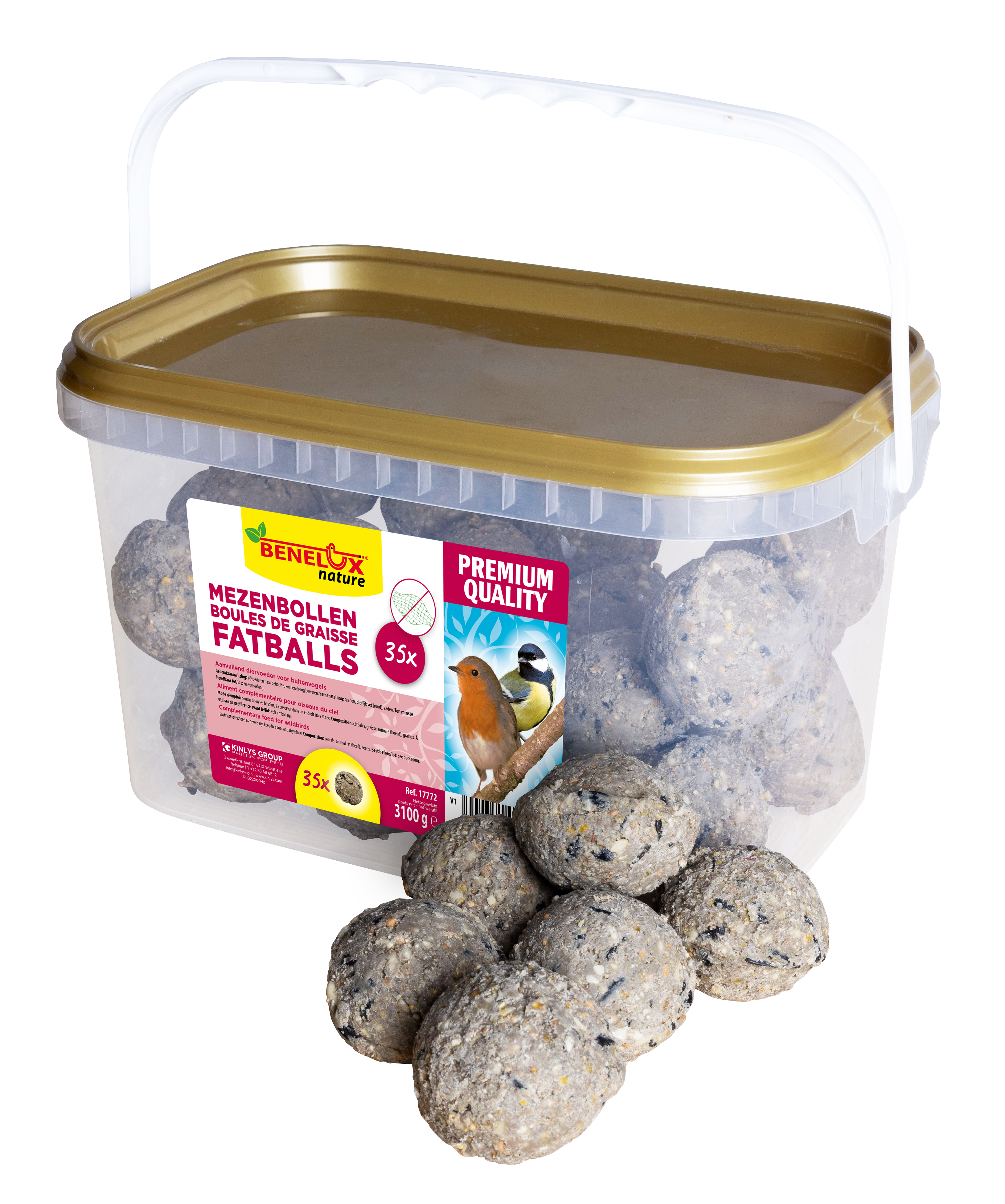 MEZENBOLLEN PREMIUM 35 ST IN VIERKANT EMMER ZONDER NET VOOR VRIJE NATUURVOGELS