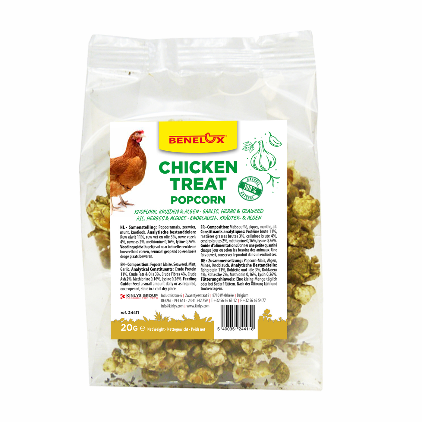 CHICKEN TREAT GARLIC, HERBS & SEAWEED POPCORN 20GR