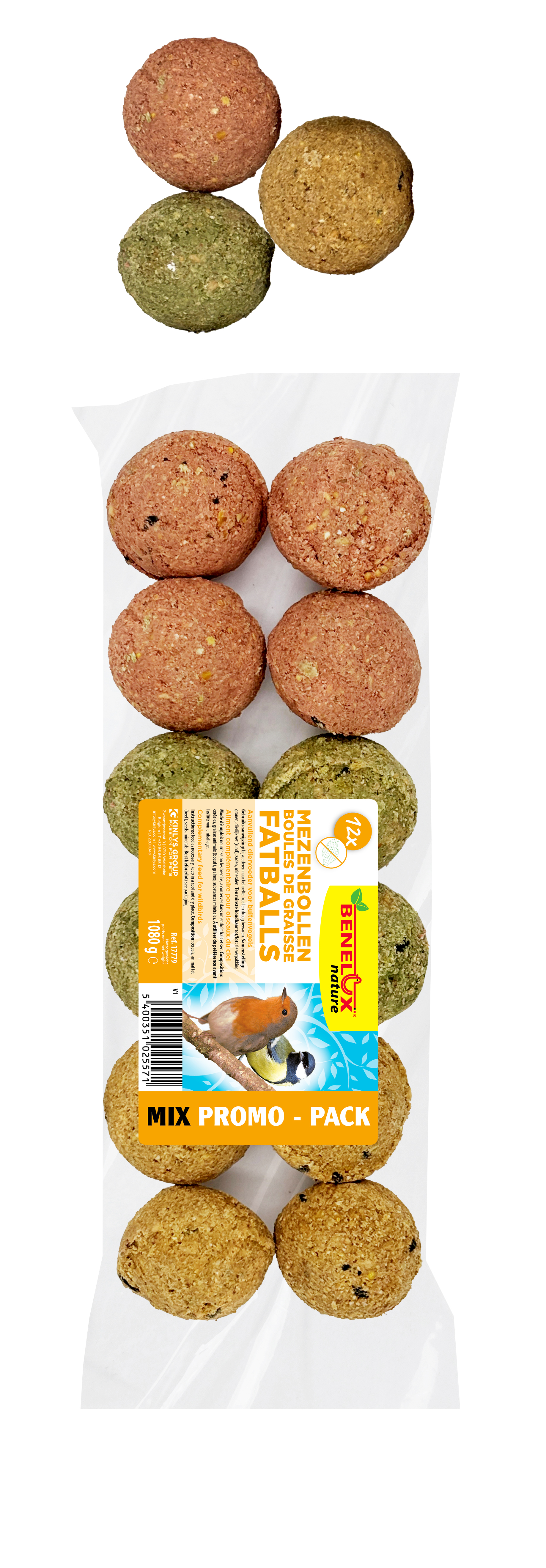 MEZENBOLLEN MIX 3 SMAKEN 12 ST/ZAKJE ZONDER NET VOOR VRIJE NATUURVOGELS