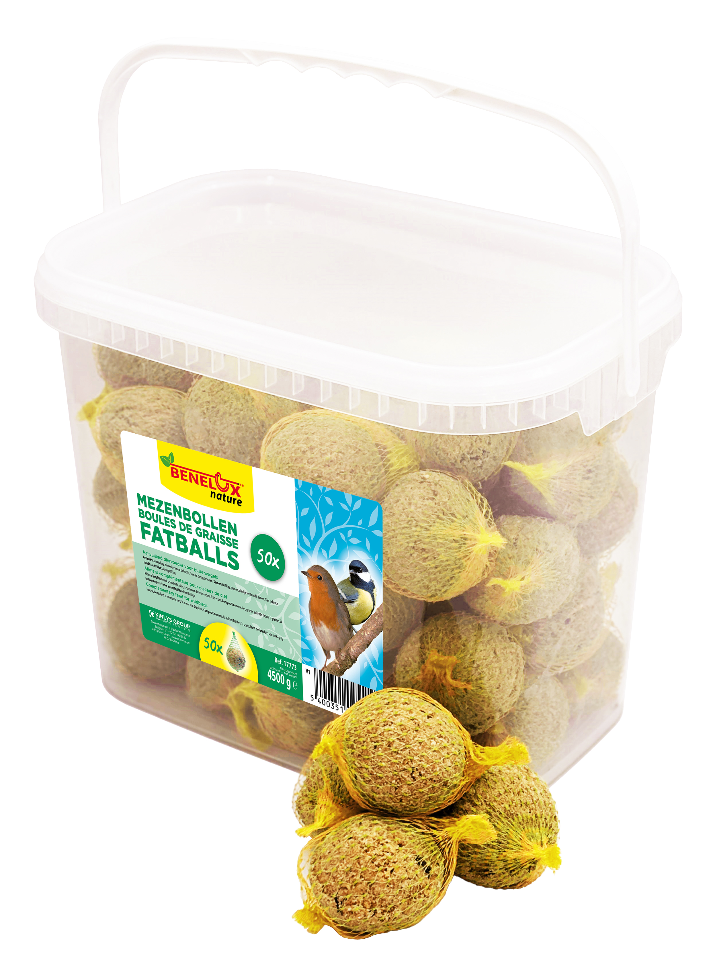 MEZENBOLLEN VOOR TUINVOGELS 50PC VIERKANT EMMER MET NET 
