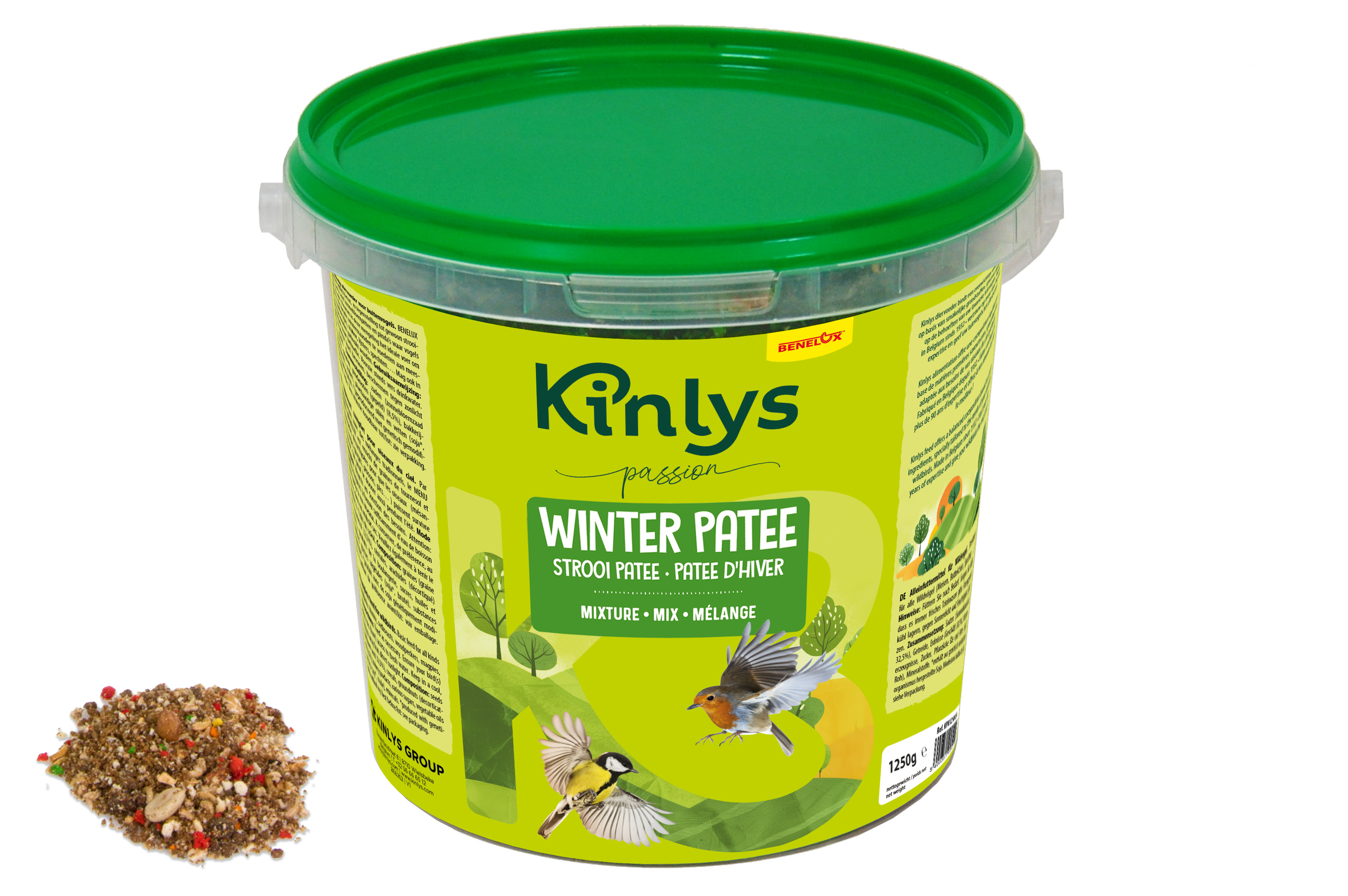 Kinlys Passion strooipatee voor vrije natuurvogels emmer 1,25kg