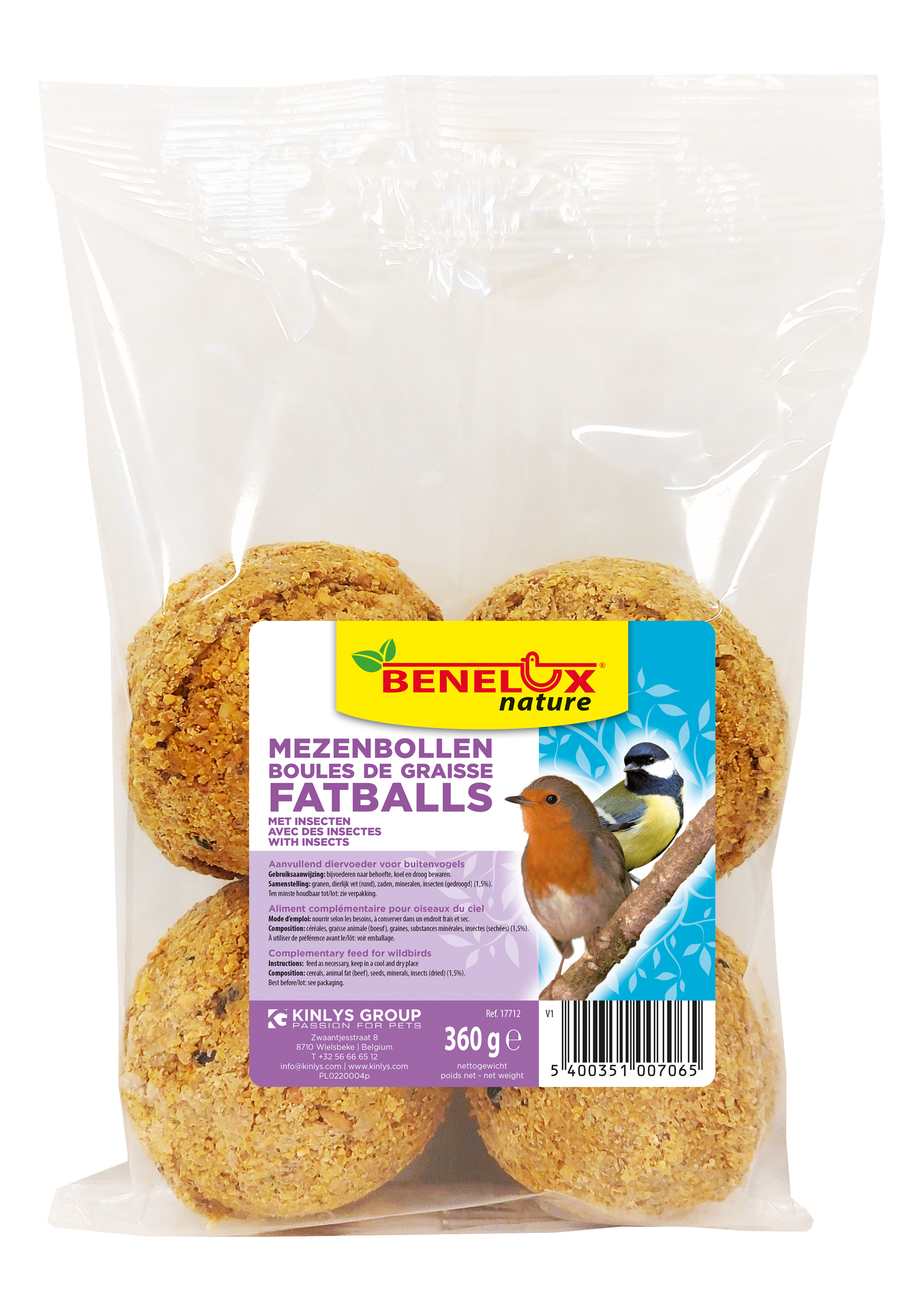 BOULES DE GRAISSE PAR 4 PIÈCES DE INSECTES SANS FILET 360G