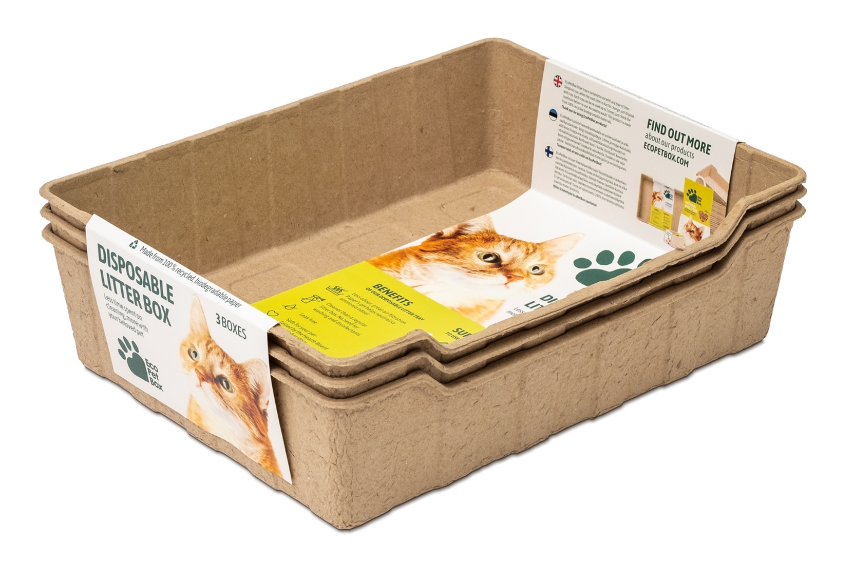 3 PIÈCES BACS À LITIÈRE BIODÉGRADABLES ECOPETBOX 