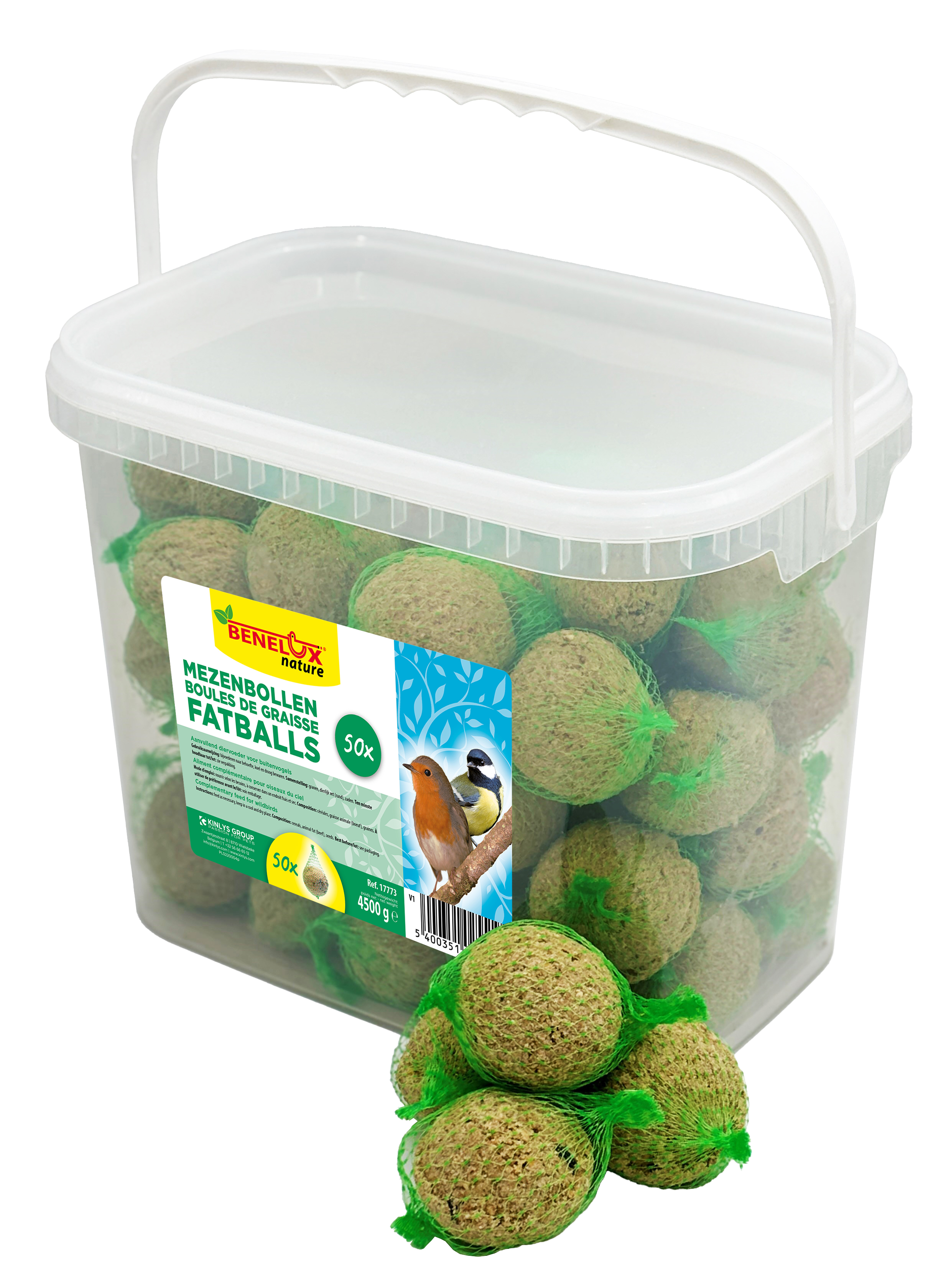 MEZENBOLLEN 50 ST IN VIERKANT EMMER MET NET VOOR VRIJE NATUURVOGELS