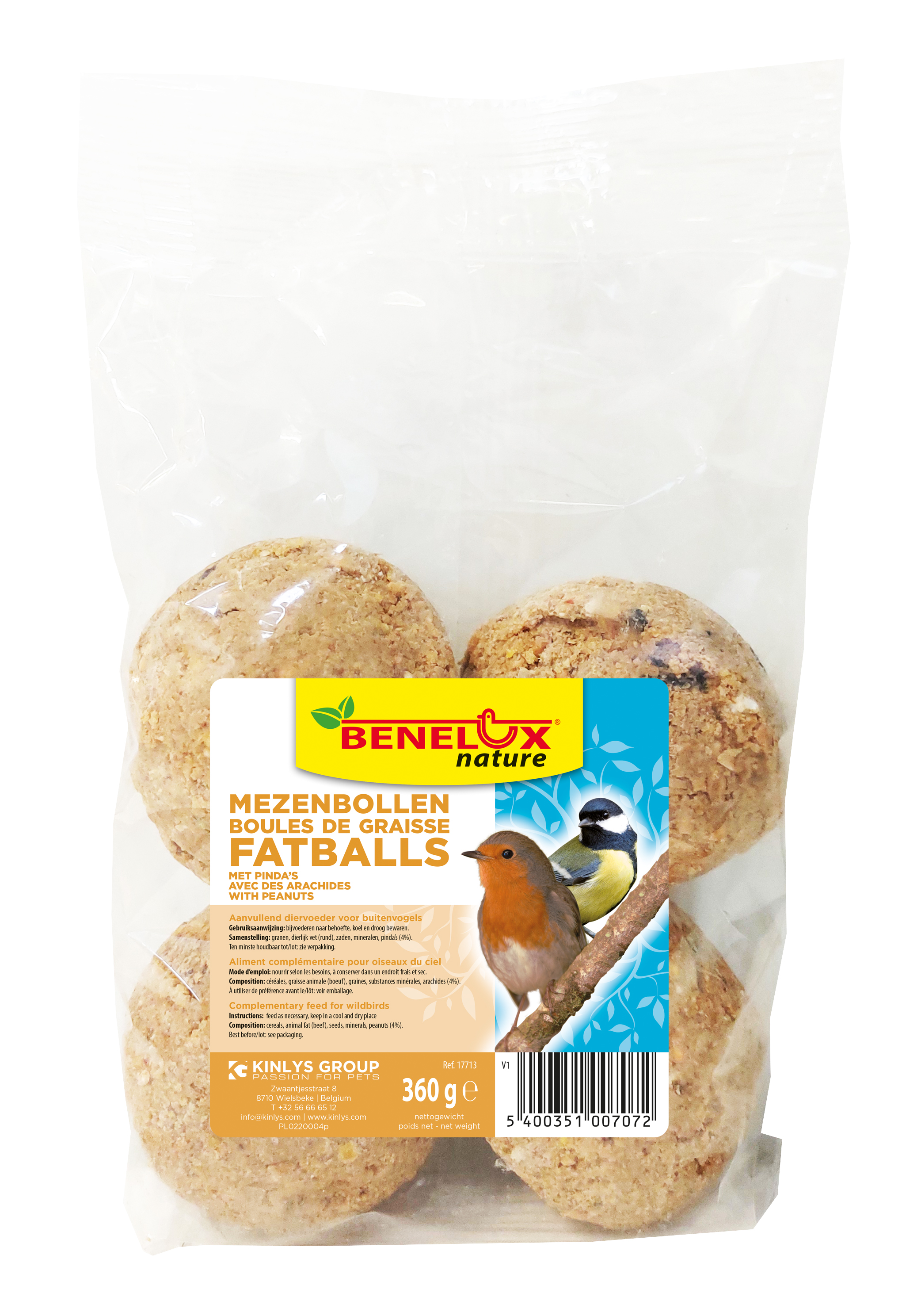 BOULES DE GRAISSE PAR 4 PIÈCES DE CACAHUÈTES SANS FILET 360G